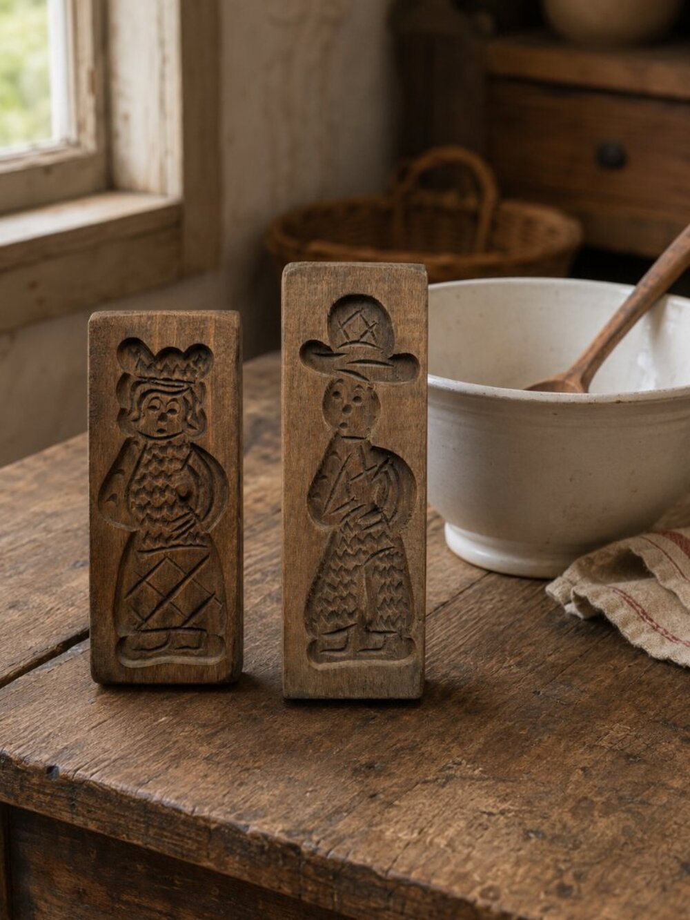 Vintage Farmhouse/Primitive Decor Dutch Hand-Carved Speculaas Cookie Molds Pair